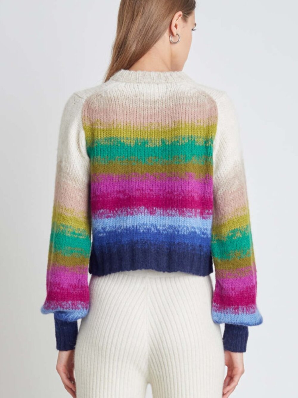 ELEVEN SIX Laila Multicolor Rainbow Striped Alpaca Sweater, Size S - Picture 2 of 11